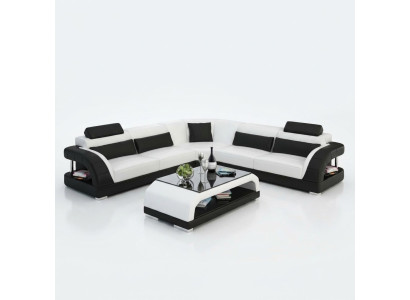 Ledersofa mit USB,Wohnlandschaft Ecksofa Eck Garnitur Design Modern Sofa G8016B
