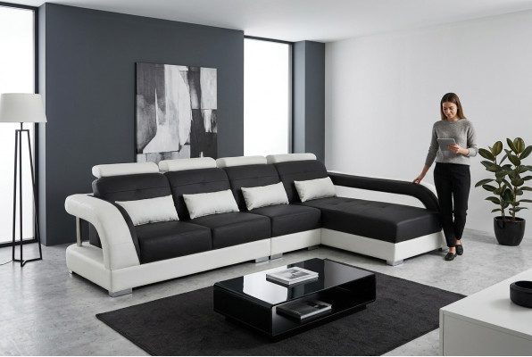 Ledersofa Ecksofa + USB Garnitur Wohnlandschaft Polster L Form Couch Sofa G8012C
