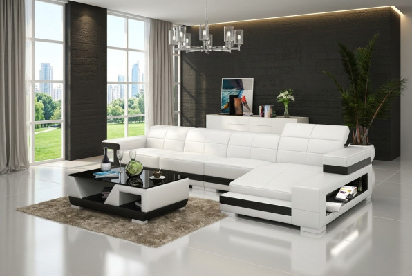 Ledersofa mit USB Wohnlandschaft Ecksofa Eck Garnitur Design Modern Sofa G8017C