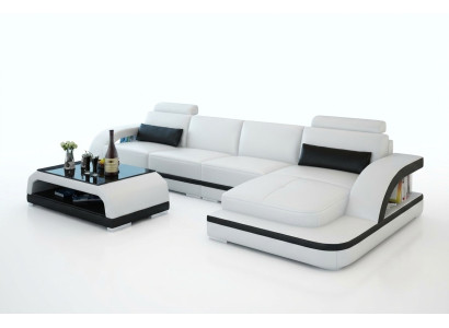 Ledersofa mit USB,Wohnlandschaft Ecksofa Eck Garnitur Design Modern Sofa G8011C