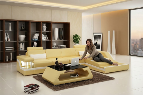 Ledersofa USB Wohnlandschaft Ecksofa Eck Garnitur Design Modern Sofa L6002D Neu