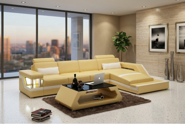Ledersofa USB Wohnlandschaft Ecksofa Eck Garnitur Design Modern Sofa L6002D Neu