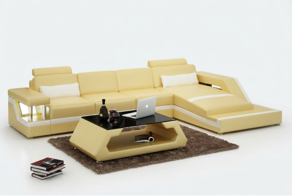 Ledersofa USB Wohnlandschaft Ecksofa Eck Garnitur Design Modern Sofa L6002D Neu
