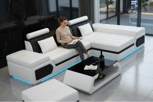 Ledersofa Sofa USB Wohnlandschaft Ecksofa Garnitur Couch Design Garnitur K5013D