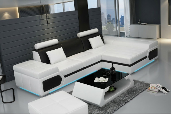 Ledersofa Sofa USB Wohnlandschaft Ecksofa Garnitur Couch Design Garnitur K5013D