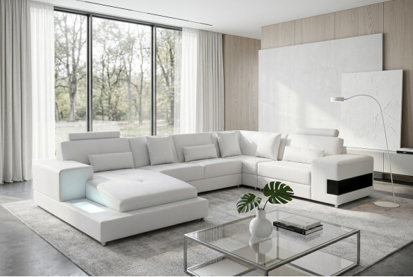 Ledersofa Couch Wohnlandschaft Eck Garnitur Design Modern Sofa U-Form mit USB