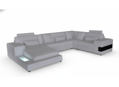 Ledersofa Couch Wohnlandschaft Eck Garnitur Design Modern Sofa U-Form mit USB