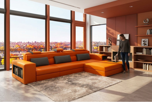 Ledersofa mit USB Wohnlandschaft Ecksofa Eck Garnitur Design Modern Sofa B2006B