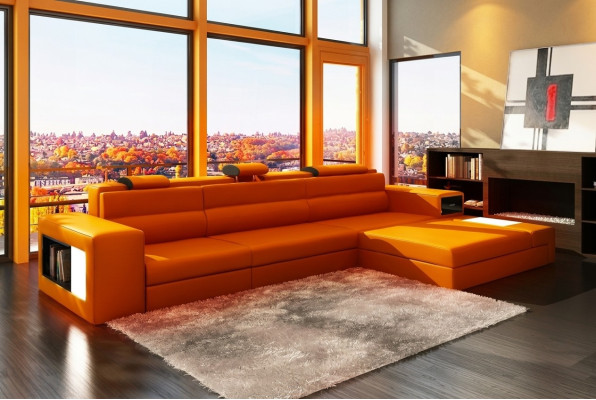 Ledersofa mit USB Wohnlandschaft Ecksofa Eck Garnitur Design Modern Sofa B2006B