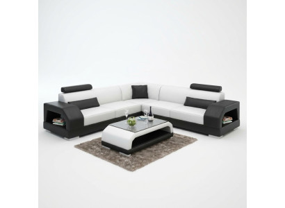 Ledersofa mit USB Wohnlandschaft Ecksofa Eck Garnitur Design Moderne Sofa G8001B