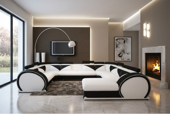 Ledersofa XXL mit USB Wohnlandschaft Ledercouch Big Sofa Couch Ecksofa Polster