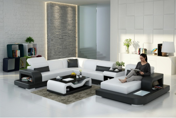 Ecksofa Sofa + USB Polster Wohnlandschaft Polsterecke Designsofa Ledersofa Neu