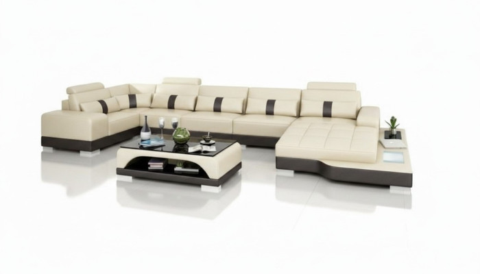 Ledersofa Couch Wohnlandschaft Ecksofa Eck Garnitur Design Modern Sofa mit USB Neu EU