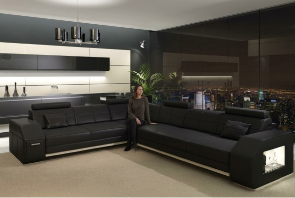 Ecksofa Ledersofa Sofa mit USB Polster Sitz Ecke Garnitur Wohnlandschaft Couch