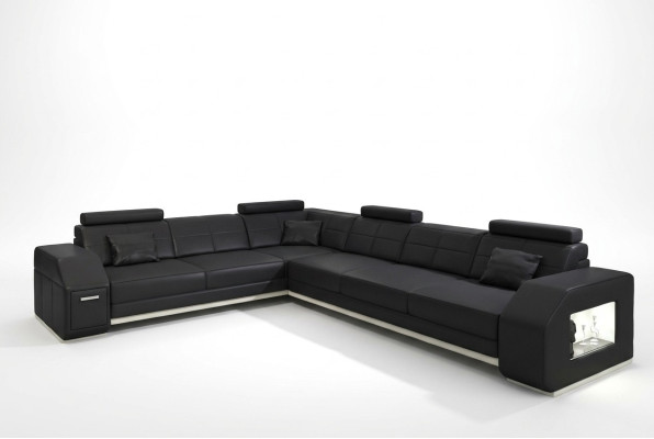 Ecksofa Ledersofa Sofa mit USB Polster Sitz Ecke Garnitur Wohnlandschaft Couch