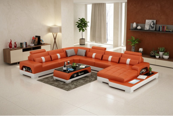 Ledersofa Couch Wohnlandschaft Ecksofa Eck Garnitur Design Modern Sofa mit USB