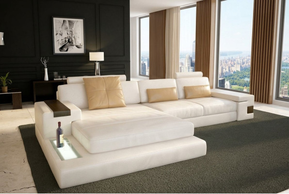 Ecksofa mit USB Polster Wohnlandschaft Eck Garnitur Ecke Leder Textil Sofa LForm