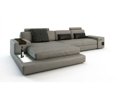 Ecksofa Stoff USB Polster Wohnlandschaft Eck Garnitur Ecke Leder Sofa Grau LForm