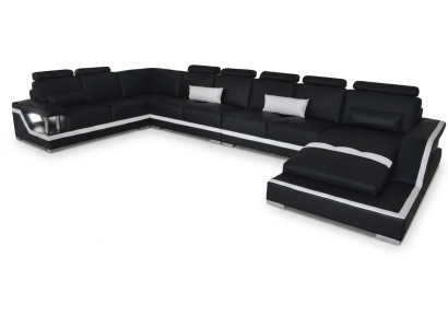 Ledersofa Wohnlandschaft Eck Garnitur Design Sofa U-Form + Chaise mit USB L6002