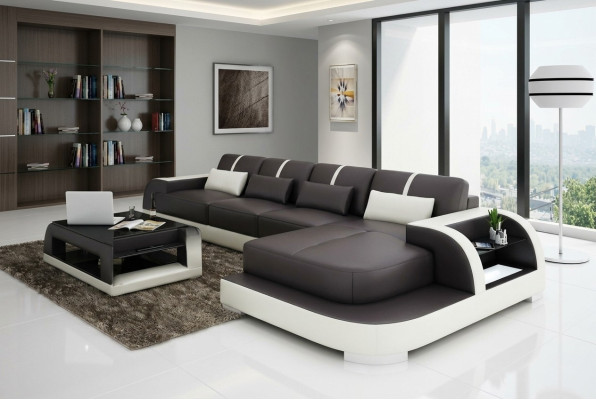 Ecksofa Sofa + USB Polster Wohnlandschaft LED Polsterecke Designsofa Ledersofa