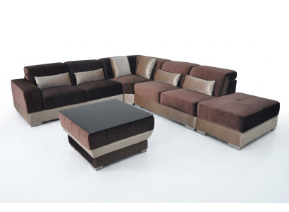 Leder Eck Sofa Wohnlandschaft Garnitur Design Couch Sofas USB LED Braun + Tisch