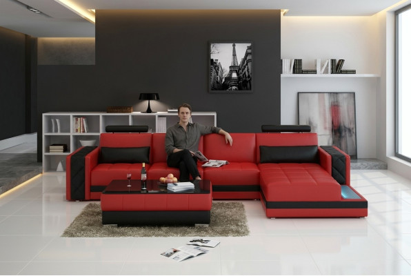 Ecksofa Ledersofa Big XXL L Form Wohnlandschaft Sofa mit USB Garnitur Neu H2211B