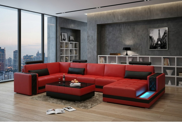 Ecksofa Ledersofa Big XXL L Form Wohnlandschaft Sofa mit USB Garnitur Neu H2211B