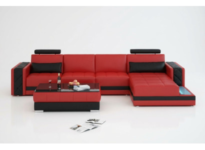 Ecksofa Ledersofa Big XXL L Form Wohnlandschaft Sofa mit USB Garnitur Neu H2211B