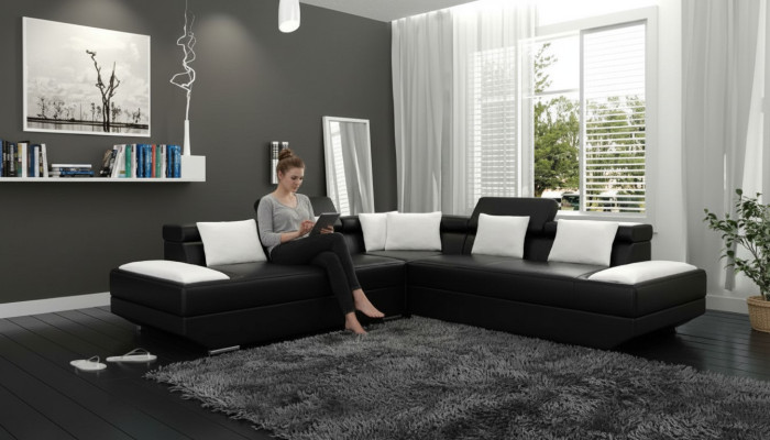 Wohnlandschaft Polster Ecke Eck Sofa mit USB Garnitur Landschaft Leder Neu 2719B
