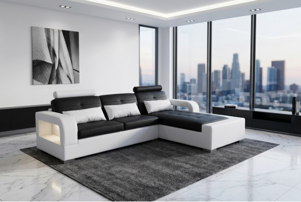 Ledersofa mit USB Wohnlandschaft Eck Garnitur Design Modern Sofa L-Form L6008