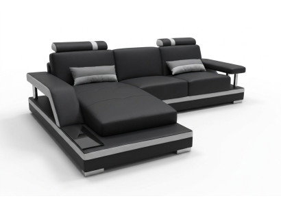 Ledersofa mit USB,Wohnlandschaft Eck Garnitur Design Modern Sofa L-Form L6002