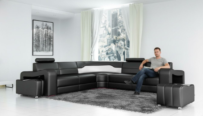 Ledersofa mit USB Ecksofa Eckcouch Designer Wohnlandschaft L Form Sofa PISA