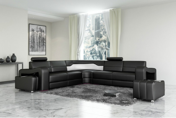 Ledersofa mit USB Ecksofa Eckcouch Designer Wohnlandschaft L Form Sofa PISA