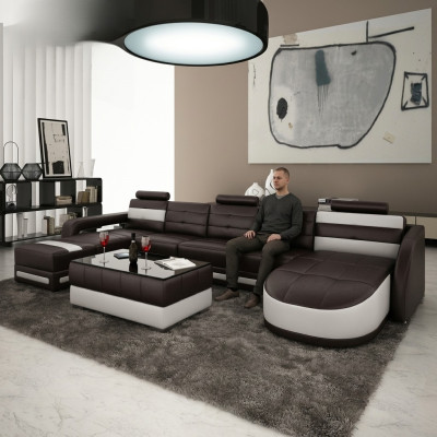 Ledersofa mit USB Ecksofa Designer Wohnlandschaft Sofa Couch Sitz U Form