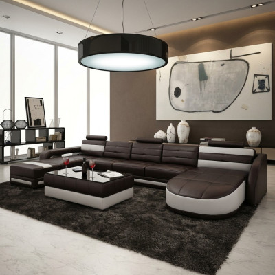 Ledersofa mit USB Ecksofa Designer Wohnlandschaft Sofa Couch Sitz U Form