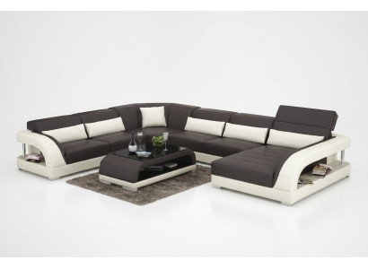 Wohnlandschaft Polster Ecke Eck Sofa + USB Garnitur Landschaft Leder Sitz