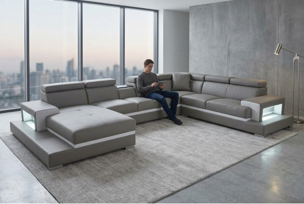 Moderne Sitz Polster Wohnlandschaft Wohnzimmer Polster Ecke Couch USB + Licht