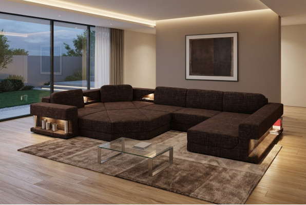 Ecksofa mit USB Polster Textill Design Sofa Garnitur Wohnlandschaft Parlament