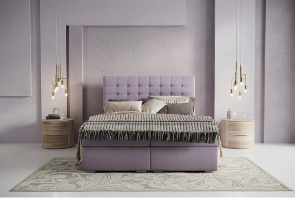 Komplett Set Matratze & Topper Boxspring Bett Pink Polster 180x200cm