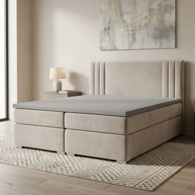 Boxspring Bett Hotel Doppel Bett Luxus Betten Polster Funktion Bettkasten Beige