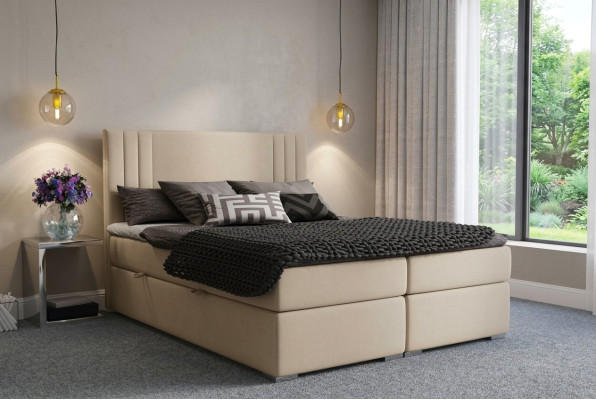 Boxspring Bett Hotel Doppel Beige Textil Luxus Betten Polster Kasten Funktion