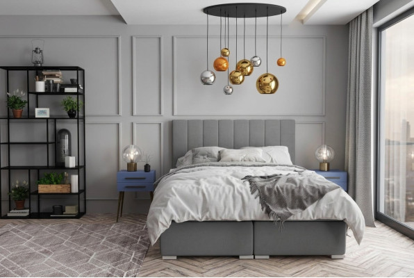 Boxspring Bett Hotel Doppel Betten Design Polster Kasten Funktion Grau