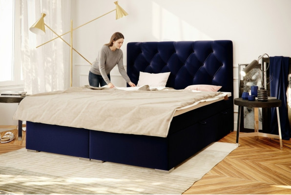 Boxspring Bett Hotel Doppel Blau Textil Luxus Betten Polster Bettkasten Funktion