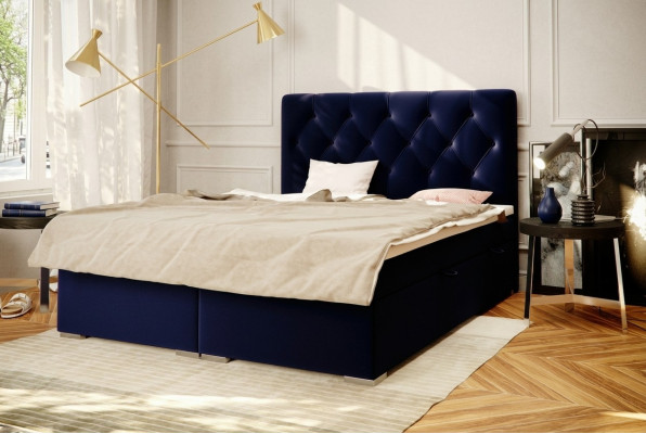 Boxspring Bett Hotel Doppel Blau Textil Luxus Betten Polster Bettkasten Funktion
