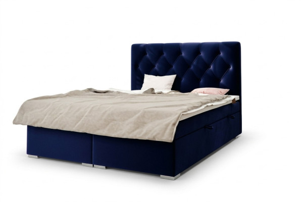 Boxspring Bett Hotel Doppel Blau Textil Luxus Betten Polster Bettkasten Funktion