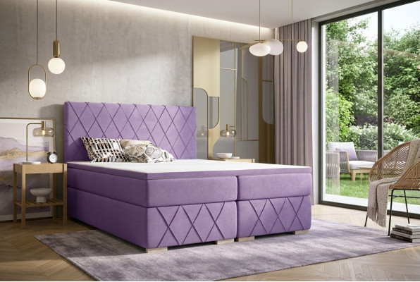 Komplett Set Matratze & Topper Boxspring Bett Lila Polster 180x200cm Betten