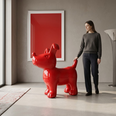 Abstrakt Roter Hund Figur Statue Skulptur Deko Garten Design Statuen Dekoration