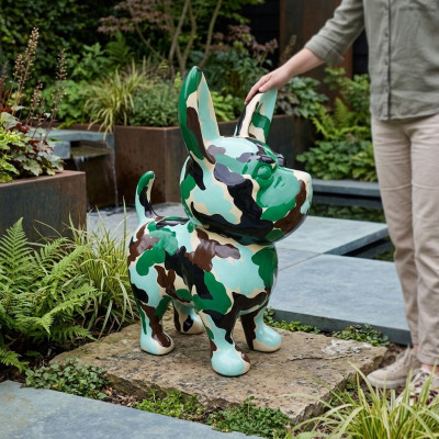 Abstrakt Hund Figur Statue Skulptur Deko Garten Design Statue camouflage bemalt