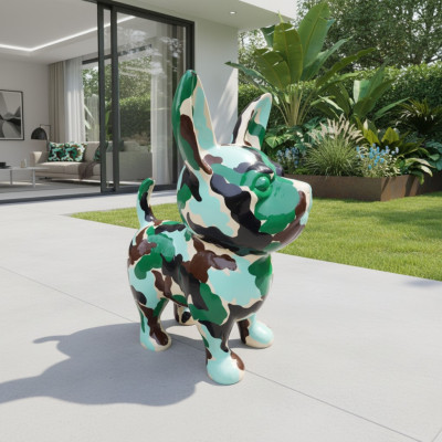 Abstrakt Hund Figur Statue Skulptur Deko Garten Design Statue camouflage bemalt