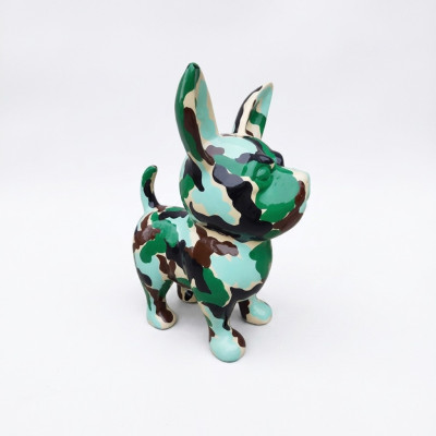 Abstrakt Hund Figur Statue Skulptur Deko Garten Design Statue camouflage bemalt